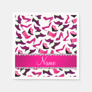 Serviette En Papier Nom personnalisé rose blanc motif chaussures femme