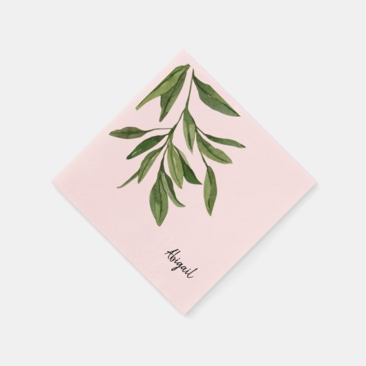 Serviette En Papier Nom personnalisé rose Foliage Cocktail (Coin)