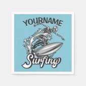 Serviette En Papier NOM personnalisé Surfer Big Wave Skeleton Surfing (Devant)