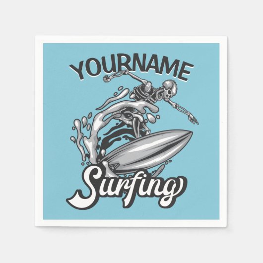 Serviette En Papier NOM personnalisé Surfer Big Wave Skeleton Surfing (Devant)