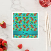 Serviette En Papier Nom personnalisé tiki turquoise ananas palmiers (En situation)