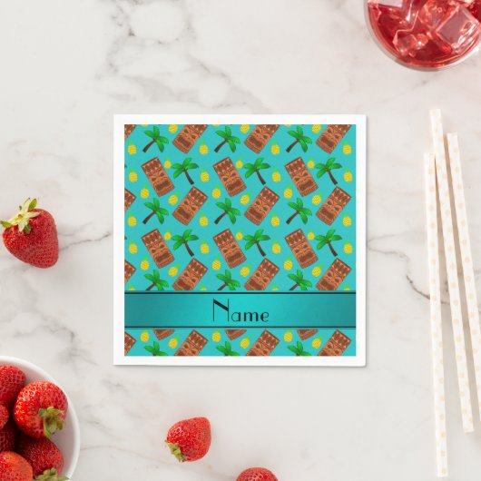 Serviette En Papier Nom personnalisé tiki turquoise ananas palmiers (En situation)