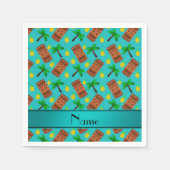 Serviette En Papier Nom personnalisé tiki turquoise ananas palmiers (Devant)
