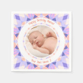 Serviette En Papier Nom photo personnalisé Age rose pourpre Anniversai (Devant)