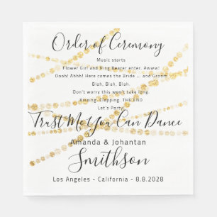 Serviette En Papier Nom Programme de mariage Or Citations amusantes Bl