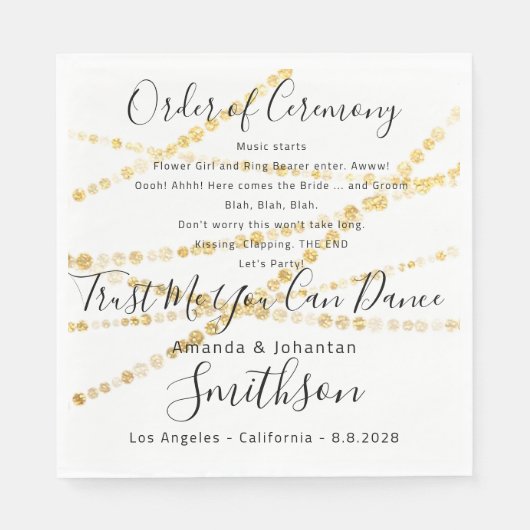 Serviette En Papier Nom Programme de mariage Or Citations amusantes Bl (Devant)