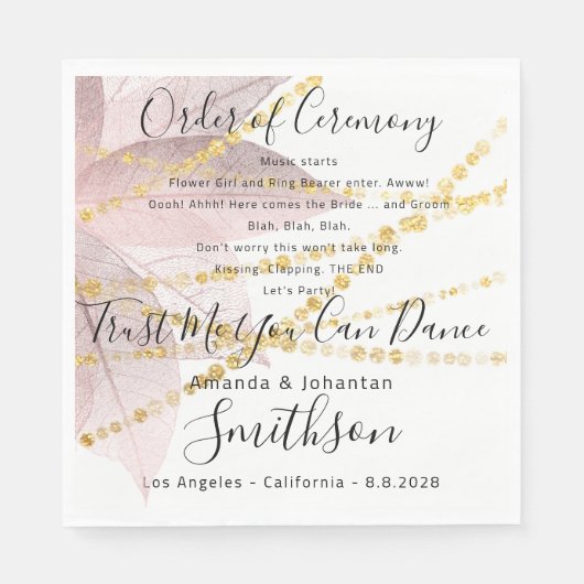 Serviette En Papier Nom Programme de mariage Rose Gold Funny Citations (Devant)