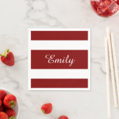 Serviette En Papier Nom rayé rouge et blanc moderne (En situation)