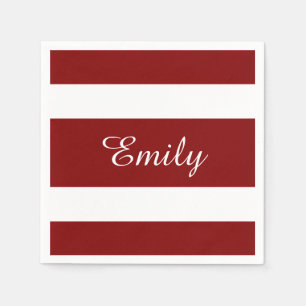 Serviette En Papier Nom rayé rouge et blanc moderne