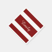 Serviette En Papier Nom rayé rouge et blanc moderne (Coin)