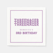 Serviette En Papier Nom trienager 3e ligne d'anniversaire Bordure Lila (Devant)