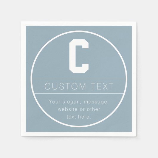 Serviette En Papier Nom unique et Modèle monographique | Dusty Blue (Devant)