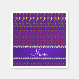 Serviette En Papier Nom violet arc-en-ciel gymnastique coeurs étoiles