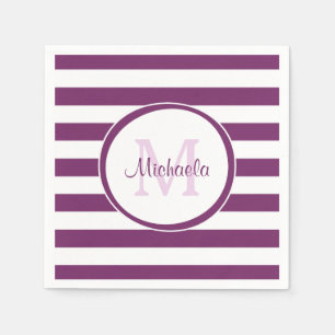 Serviette En Papier Nom Violet Simple Bengale Bandes Avec Monogramme