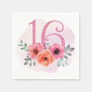 Serviette En Papier Nombre Seize avec fleurs