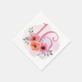 Serviette En Papier Nombre Seize avec fleurs (Coin)