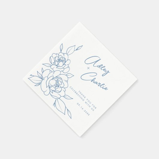 Serviette En Papier Noms botaniques bleu et blanc Dusty Mariage Napkin (Coin)