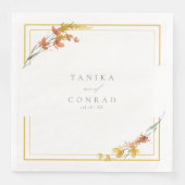Serviette En Papier Noms d'aquarelle Mariage fleur sauvage Gold ID954 (Devant)