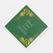 Serviette En Papier Noms Date Message Vert Emeraude & Or (Coin)