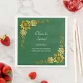 Serviette En Papier Noms Date Message Vert Emeraude & Or (En situation)