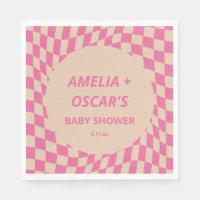 Noms de Baby Shower Couple à Damier Ondulé Rose