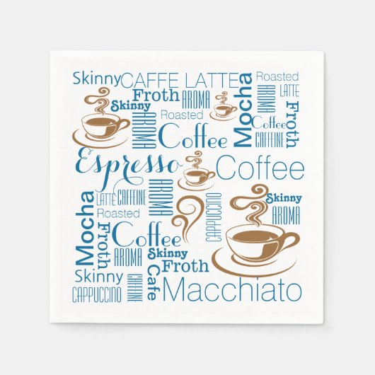 Serviette En Papier Noms de café bleu brun (Devant)