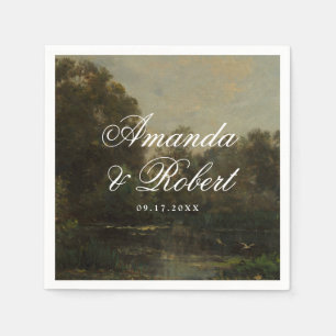 Serviette En Papier Noms de calligraphie romantique Art fin de mariage