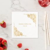 Serviette En Papier Noms de couple Date Main Drawn Gold Rose Mariage (En situation)