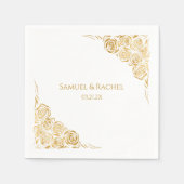 Serviette En Papier Noms de couple Date Main Drawn Gold Rose Mariage (Devant)