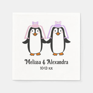 Serviette En Papier Noms de couple de mariés de manchots lady Cute Dat