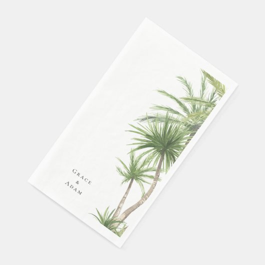 Serviette En Papier Noms de couple personnalisés Palmiers Tropicaux (Coin)
