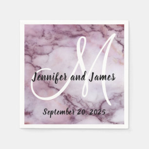 Serviette En Papier Noms de Mariage de marbre violet Faux
