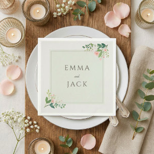 Serviette En Papier Noms de mariage de verdure rose tendre