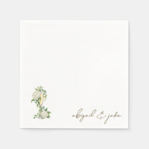 Serviette En Papier Noms de mariage écriture Hydrangeas blancs Champag
