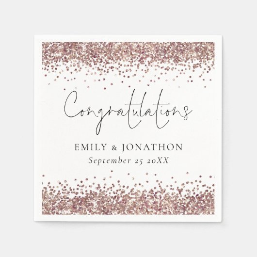 Serviette En Papier Noms de Parties scintillant rose Gold Félicitation (Devant)