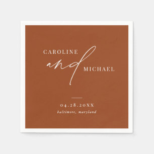 Serviette En Papier Noms de script moderne simple Boho Mariage Brown