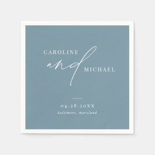Serviette En Papier Noms de script moderne simple Mariage bleu