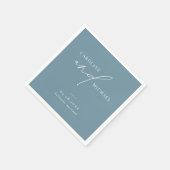Serviette En Papier Noms de script moderne simple Mariage bleu (Coin)