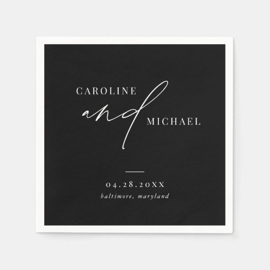 Serviette En Papier Noms de script moderne simple Mariage noir (Devant)