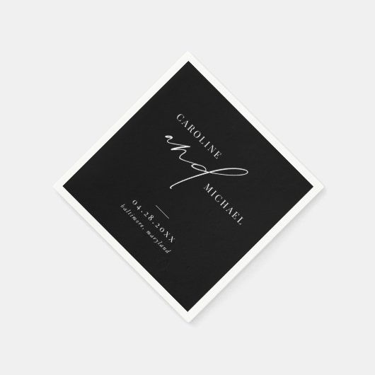 Serviette En Papier Noms de script moderne simple Mariage noir (Coin)