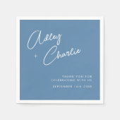 Serviette En Papier Noms de signature bleu et blanc Dusty Mariage Napk (Devant)