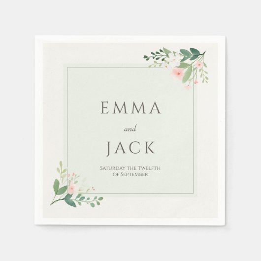 Serviette En Papier Noms de verdure rose doux et mariage de date (Devant)