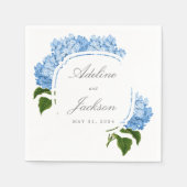 Serviette En Papier Noms des fleurs Blue Hydrangea et date du Mariage (Devant)