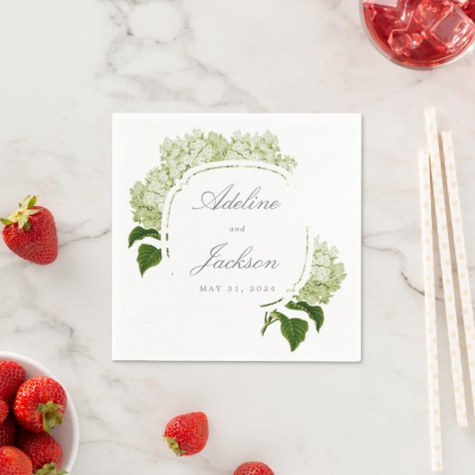 Serviette En Papier Noms des fleurs d'Hydrangée blanche et date du Mar (En situation)