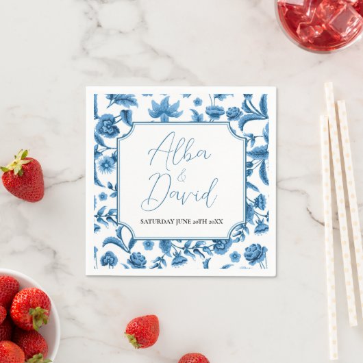 Serviette En Papier Noms des Mariages de serviettes Chintz Bleu & Blan (En situation)