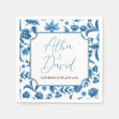 Serviette En Papier Noms des Mariages de serviettes Chintz Bleu & Blan (Devant)