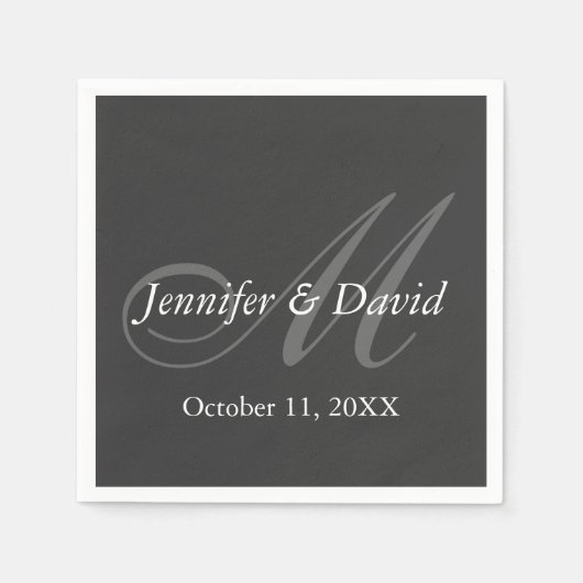 Serviette En Papier Noms des mariées Mariages de Monogramme gris clair (Devant)