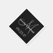 Serviette En Papier Noms du monogramme mariage Date Noir Blanc Gris (Coin)