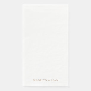 Serviette En Papier Noms en or Simple & Élégant Mariage Blanc II