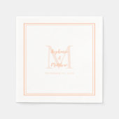 Serviette En Papier Noms et date Mariages modernes Monogramme Peach in (Devant)